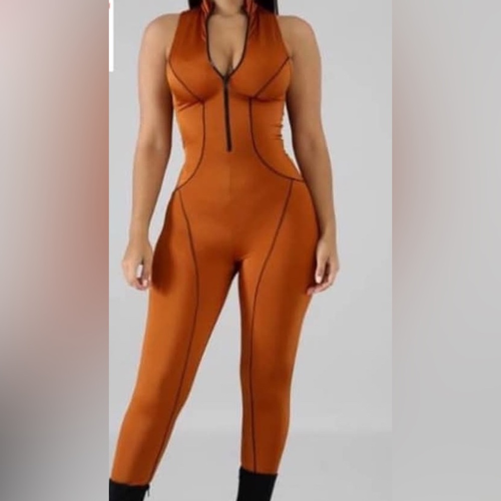 Orange Sleeveless Zip-Up Top